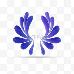 蓝紫色渐变抽象几何翅膀3d元素
