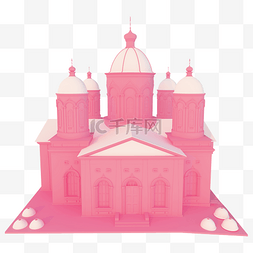 城堡c4d图片_立体粉色大气建筑物C4D城堡模型