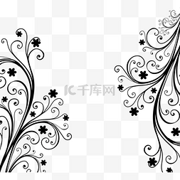 手绘线条花卉装饰图片_黑色创意手绘花藤装饰图案