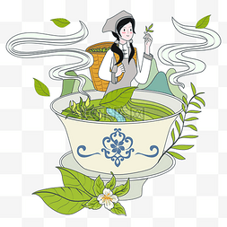 捧花的姑娘图片_茶杯采茶姑娘矢量图