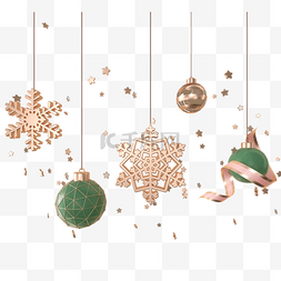 立体球绿色图片_立体圣诞节雪花气球装饰丝带元素