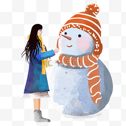 白色小寒节气雪人插画