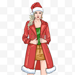 服装模特图片_圣诞节服装模特女孩红色绿色手绘