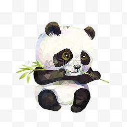拼接质感图片_可爱的多边形吃竹子小熊猫