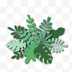 绿色剪纸风格图片_剪纸风格深绿色的树叶
