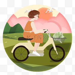 女生骑图片_郊外旅游骑自行车女生png素材