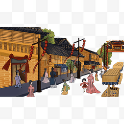 新中国风古建筑古代商业街绸缎庄