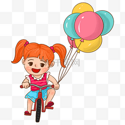 自行车彩色图片_六一儿童节清新手绘插画风骑着自