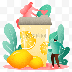 高温喝水图片_夏季柠檬汁插画