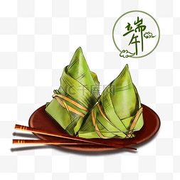 端午节绿色中国风一盘粽子手绘