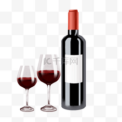 红酒西班牙火腿图片_红酒酒瓶酒杯插画