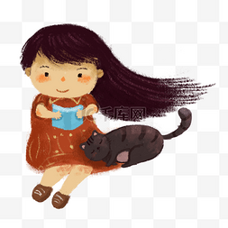 卡通依偎图片_依偎在女孩身边的猫