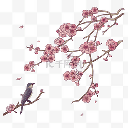 梅花图片_浮世绘梅花冬鸟PNG