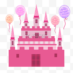 儿童线条线条图片_气球粉色可爱梦幻城堡