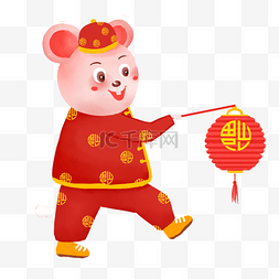 老鼠穿中国传统服装提灯笼送祝福