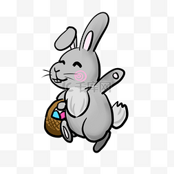 卡通灰色兔兔图片_复活节灰色小兔子插画