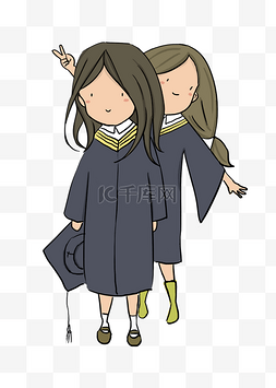 卡通手绘毕业照图片_两个穿毕业服的女生的合照