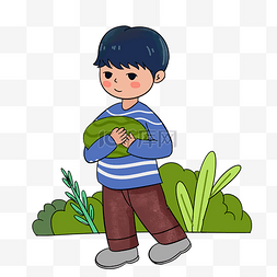 抱水果的男孩图片_夏天抱着大西瓜的男孩手绘插画
