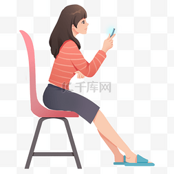 玩手机的女孩图片_坐在椅子上的女孩