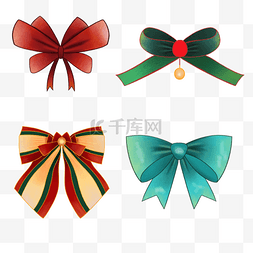 手绘节日氛围图片_圣诞节手绘彩色蝴蝶结装饰