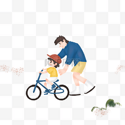 骑车的爸爸图片_父亲教女儿学单车免抠图