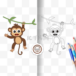 monkey clipart black and white 涂色卡线