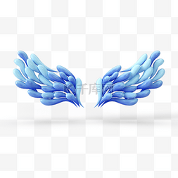 一对蓝色抽象几何翅膀3d元素