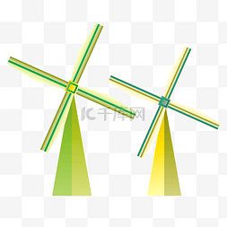 绿色的旋转风车插画