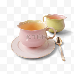 勺子黄色图片_花朵陶瓷杯3d元素