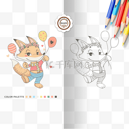 book图片_coloring book 可爱小狐狸涂色卡