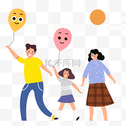 手绘卡通黄色气球家庭舞蹈插画