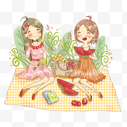 夏季夏天野餐露营游玩插画PNG