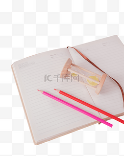 桌面静物素材图片_桌面文具白天笔记本彩铅静物摆拍
