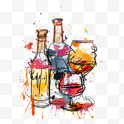 创意饮料图片_复古手绘红酒狂欢线描