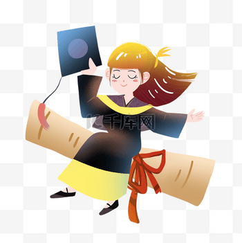 毕业季卡通学士服女生素材