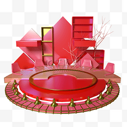 红色电商C4D圆台