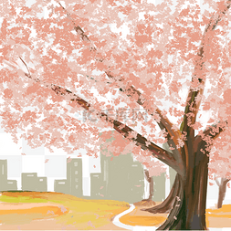 唯美卡通樱花树装饰图案免抠图