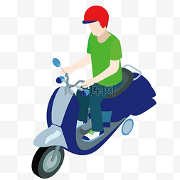 矢量创意帽子图片_彩色创意骑电动车的男士元素