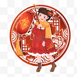 包子女孩图片_新年提灯笼的小女孩