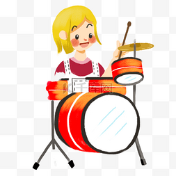 卡通小女孩在演奏架子鼓