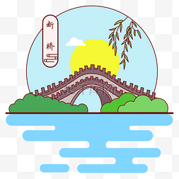 杭州西湖全景图片_西湖断桥景点矢量图