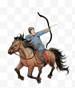 骑马的王子图片_少数民族骑马射箭蒙古包水彩水墨