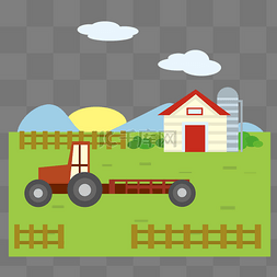 农用拖拉机集材图片_农场拖拉机和草坪