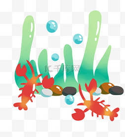 游泳的可爱龙虾插画