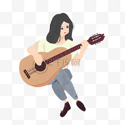 文艺下载图片_卡通弹吉他的女孩下载