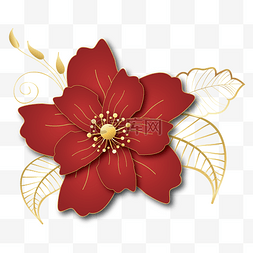 立体花朵剪纸装饰图片_富贵红色金边立体花朵