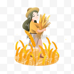 芒种麦穗抱着麦穗女孩素材