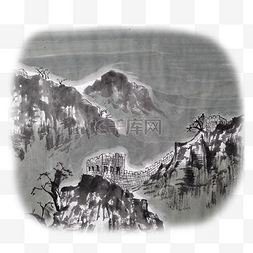 中国万里长城水墨雪景国画