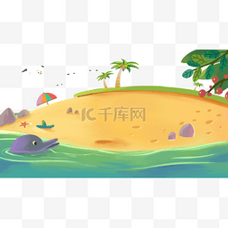 小童沙滩鞋图片_手绘卡通水里游玩的海豚景色免扣