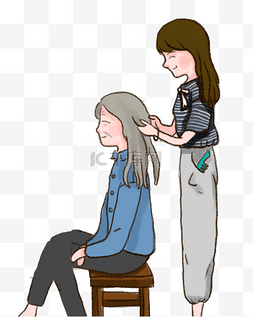 梳头发图片_养老陪伴老人女儿给妈妈梳头发治